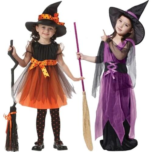 2-12 Girls Halloween Princess Costume Pumpkin Witch Cosplay Dress With Hat Children Clothes Baby Girls Party Dress Kids Clothing