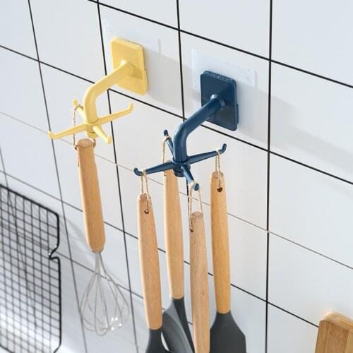 Kitchen hook free punch wall hanging kitchenware spatula spoon knife storage rotating hook kitchen storage rack artifact