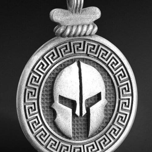 Spartan Gladiator Helmet Round Pure Tin Mens Pendant European and American Style Retro Style Necklace Mens Necklace