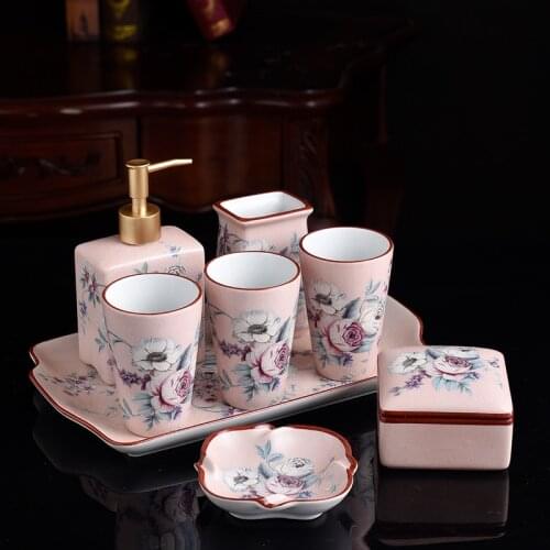 European Style Bathroom Wash Set Toilet Five-piece Ceramic Bathroom Supplies Wash Cup Lotion Bottle Soap Jewelrybox Wedding Gift