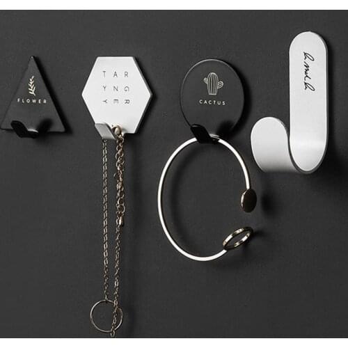 4Pcs Suction Wall Hooks Hanger Metal Round Triangle Creative Letter Cactus Key Hats Coat Clothes Hook Holder Storage Hanger Rack