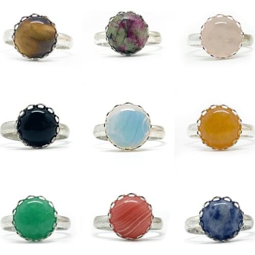 Natural Stone Open Ring for Women 10 mm Red Agate Pnk Crystal Opal Classical Rings for Lady Wedding Gifts for Girls Adjustable