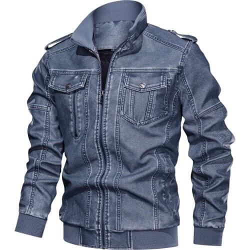 New Fashion Mens PU Leather Jacket Slim Fit Motorcycle Leather Jacket Tactical Military Jacket Winter Thick Fleece Coat-B