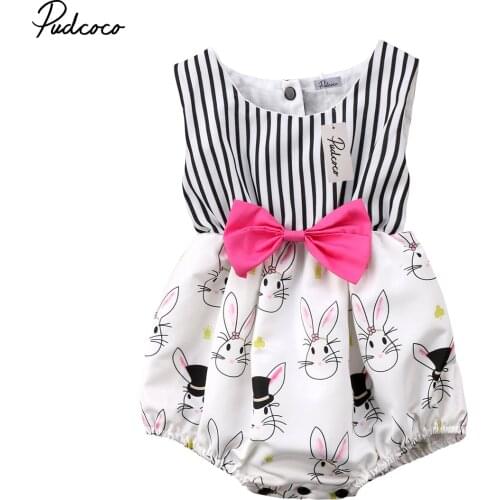 2018 Brand New Easter Newborn Toddler Infant Baby Girl Bunny Romper Sleeveless Sunsuit Jumpsuit Playsuit Outfits Bow Clothes