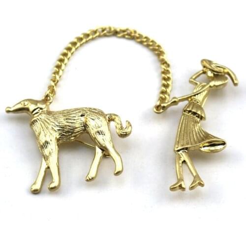 New European and American retro style matte gold beauty and puppy fashion personality brooch