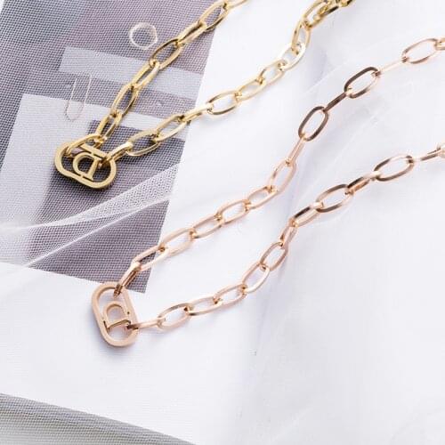 Stainless Steel D Letter Necklace for Women Simple Rose Gold Thick Chain Pendant Necklaces Fashion Brand Jewelry Z094
