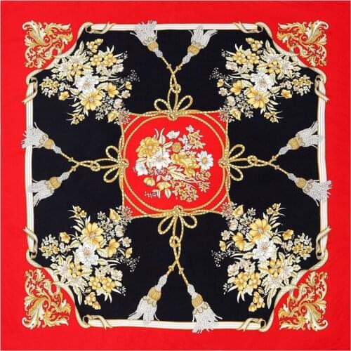 POBING 100% Silk Scarf Women Large Shawls Floral Rope Stoles Square Bandana Luxury Kerchief Hijab Scarf Female Foulards 130CM