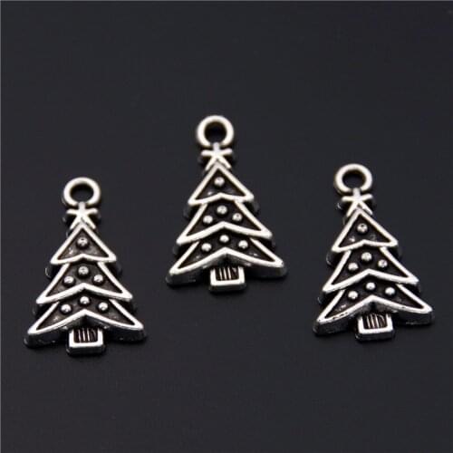 25pcs Charms Christmas Tree With Star Silver Color Pendant For Findings DIY Handmade Jewelry Making Accessories
