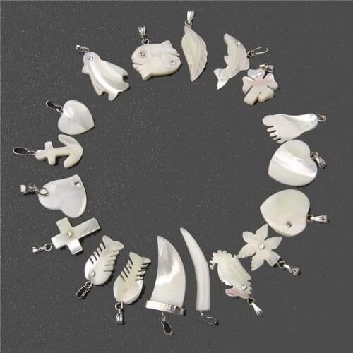 Animal Plants Shape Natural Shell Pendants For Necklace Earrings Bracelet Charm 5Pcs/Set Heart Cross Mosaic Diamonds Accessories