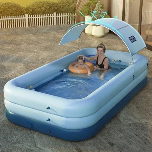 Family Pool with Backrest Seats Parents Child Automatic Inflatable Multiplayer Game Pool Baby Inflatable Square Swimming Pool