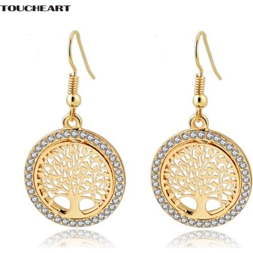 TOUCHEART Classic Fashion Crystal Women Drop Earring For Female Wedding Jewelry Gold Tree Of Life Dangle DIY Earrings SER160008