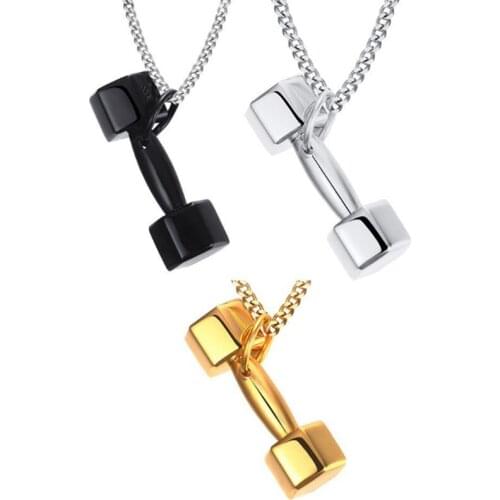 Hot Personality Stainless Steel Barbell Dumbbell Pendant Fitness Men Necklace Gym Barbell Necklace Sport Jewelry naszyjnik
