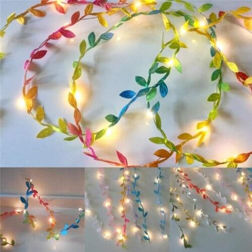 Simulation Green Leaf Rattan Led Copper Wire Lamp String Fairy Light Christmas Decoration Home DIY Garland Battery Box USB Power