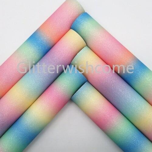 Glitterwishcome 21X29CM A4 Size Rainbow Fine Glitter Leather fabric Vinyl for Bows, GM546B
