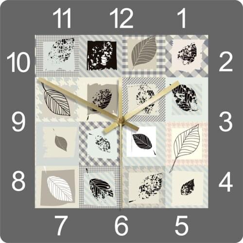 Leaf Texture Pattern Minimalist Fashion Printed Acrylic Wall Clock Modern Design Home Decor Non Ticking Quartz Hanging Clocks