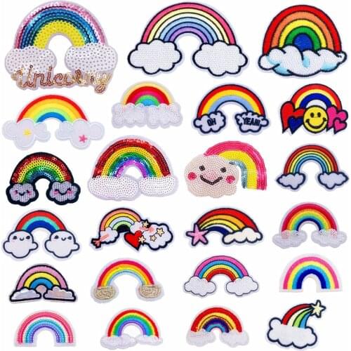 10PCS Rainbow Embroidered Iron On Patches For Clothes Sewing Patches DIY Motif Applique Sticker clothing