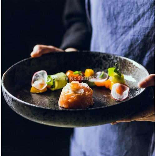 High-end Japanese-style Plate Large Round 10 Inch Household Ceramic Plate Flat Plate Rice Plate Dinner Plate for Hotels