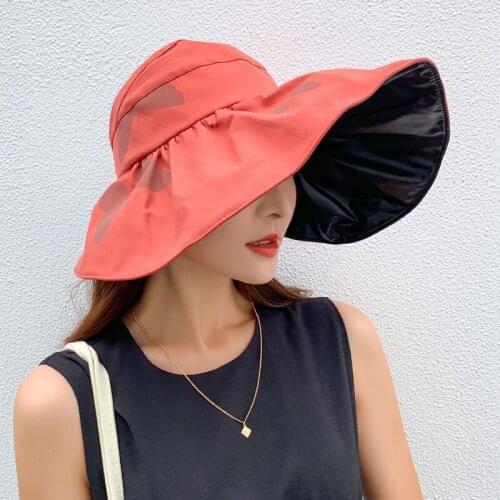 Ladies Black Glue Anti-UV Hat Outdoor Foldable Sunscreen Sun Hat Enlarged Brim Beach Top Sun