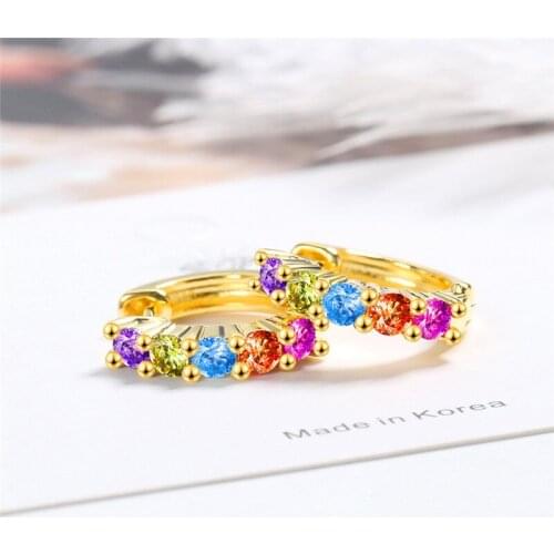 Charm Female Rainbow Crystal Earrings Cute Gold Silver Color Hoop Earrings For Women Trendy Bridal Small Round Wedding Earrings