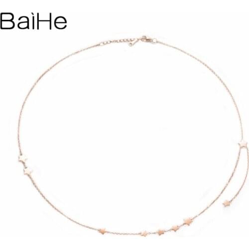 BAIHE Solid 18K Rose Gold Engagement Women Cute/Romantic Fine Jewelry Elegant unique Gift 18k true gold stars Necklaces