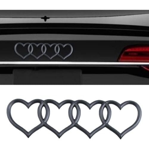 Love Hearts Badge Car Styling Refitting 4 Rings Emblem Sticker Middle Trunk Logo for Audi A3 A4L A6L RS3 TT Black Chrome Pink