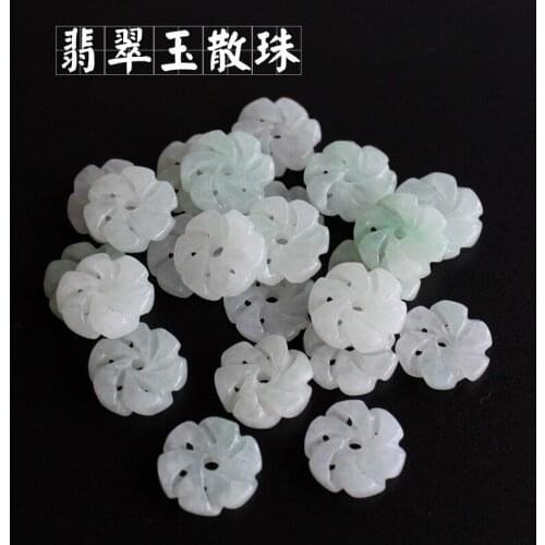 10PC Natural Emerald Jade 13mm Flower Beads Jadeite Jewelry Fashion Charm Accessories DIY Hand-Carved Lucky Amulet Gifts Women