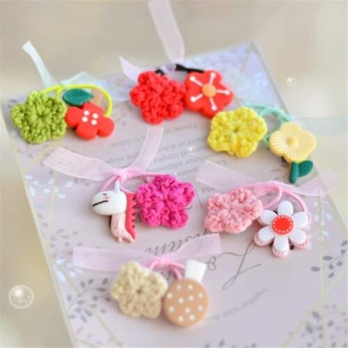 14set/Lot Girls Hair Ties Bow Elastic Rubber Band Hair Rope Small Knitting Flower Elastic Hairbands Children Hair Accessories