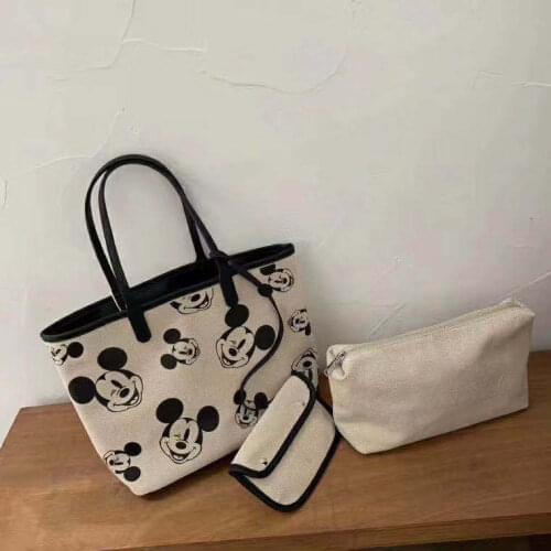 3pcs Disney Mickey Mouse shoulder bag + coin bag +cosmetic bag canves tote bag handbag