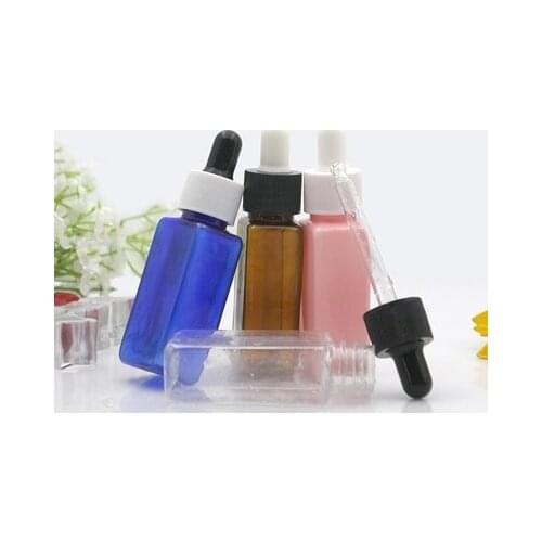 30ml Square e liquid PET Plastic Dropper Bottle 1oz Clear Amber Green Clear White Dropper Containers for Essential Oil Use