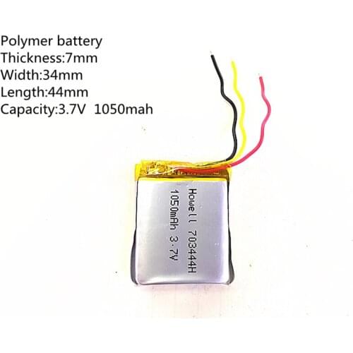 5pcs 3 line 3.7V 1050mAh 703444 Lithium Polymer Li-Po li ion Rechargeable Battery cells For Mp3 MP4 MP5 GPS mobile bluetooth