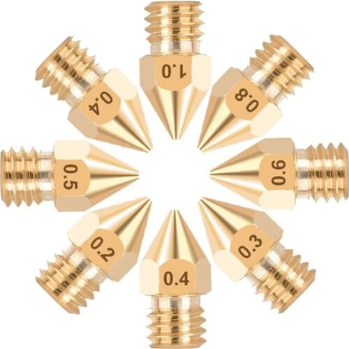 5Pieces 3D Printer Brass Copper Nozzle All Sizes 0.2/0.3/0.4/0.5/0.6/0.8/1.0 Extruder Print Head For 1.75mm MK8 Makerbot