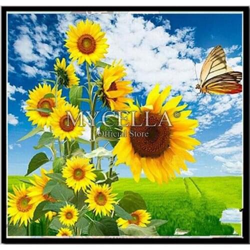 5D DIY Diamond Painting Cross Stitch Sunflower & butterfly Needlework Full Round Mosaic Diamond Embroidery Crafts Christmas Gift