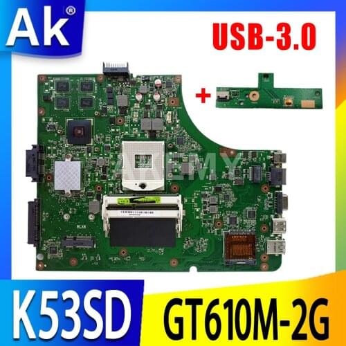 Akemy NEW K53SD REV5.1 motherboard For ASUS K53SD A53S X53S Laptop mainboard HM65 GT610M-2GB-GPU USB-3.0