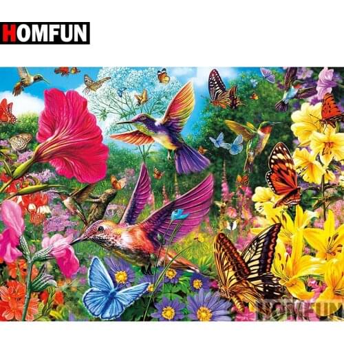 HOMFUN Diamond Painting Cross Stitch "Flower and bird" Full Crystal Diamond Embroidery Needlework Craft Home Decor A09975
