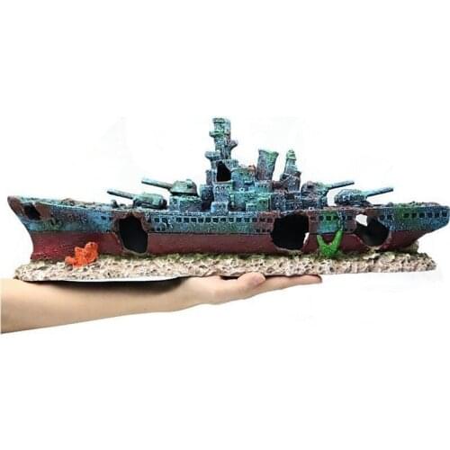47*9.5*12cm Navy Warship Batttle Ship Resin Boat Aqaurium Tank Fish Decoration Ornament Underwater Ruin Wreck Landscape A9154