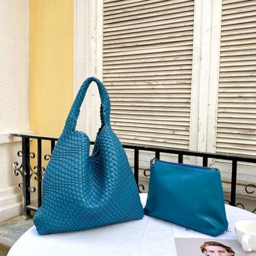 Large Capacity Woven Tote Bag Women 2021 New Korean Top Quality Luxury Brand Soft Purse and Handbag Ladies Casual Shoulder Bag