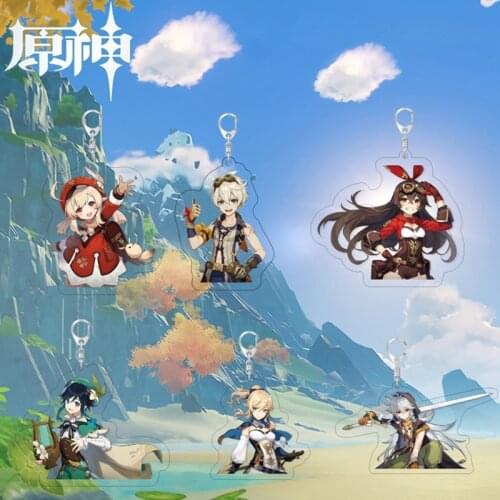 Anime Keychain Genshin Impact Venti Hutao Zhongli Diluc Xiao Man Key Chain for Women Accessories Cute Bag Pendant Key Ring Gifts