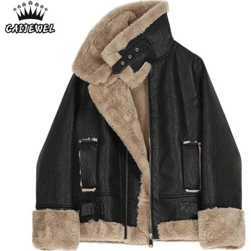 CAIJEWEL Women's Leather Jackets With Fur