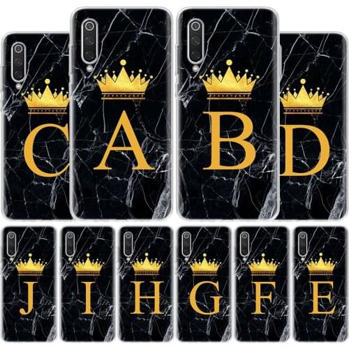 Letter Alphabet Crown A-J Cover Phone Case For Xiaomi Redmi Note 10 9 9S 8T 8 7 6 5 9A 6A 7A 8A 9C K20 S2 Pro Luxury Soft Coque