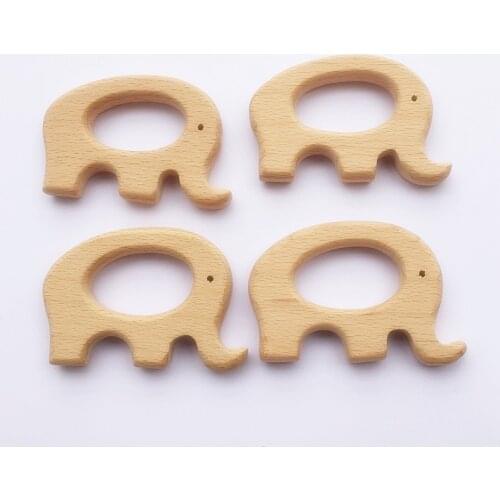 Chenkai 10pcs Wood Elephant Teether Ring DIY Eco-friendly Unfinished Infant Baby Rattle Teething Grasping Wooden Animal Toy