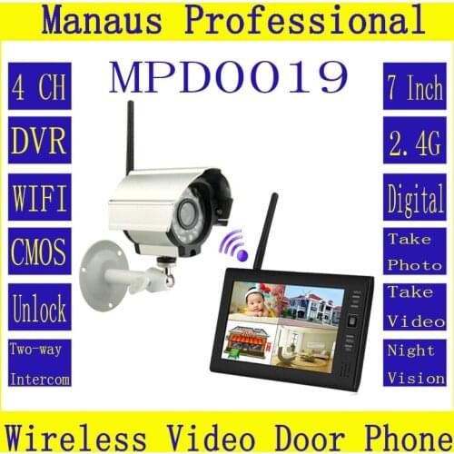 D19C 7 inch TFT Digital 2.4G Wireless Cameras Audio Video Baby Monitors 4CH Quad DVR Security System With IR night light Cameras