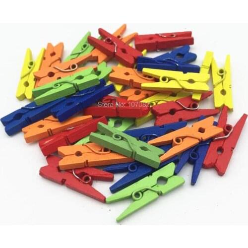 100pcs 1" 25MM Primary Color Mixed Wood Mini Clothespins Clothes Pins Wooden Pegs Clips DIY Crafts Wedding Embellishments