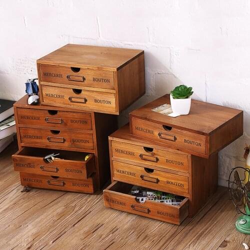 Retro Wooden Drawer Storage Box Office Desktop Storage Cabinet Sundries Finishing Box Drawer Type Jewelry Cosmetic Organizer