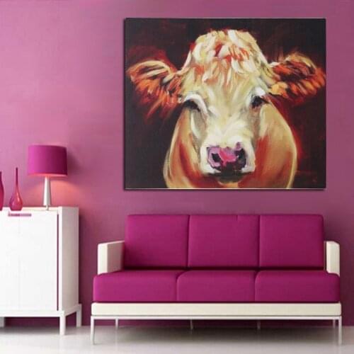Canvas Painting Hand Painted Animal Oil Painting Little Adorable Cow Abstract Quardro Best Gift Art Work Home Decorations