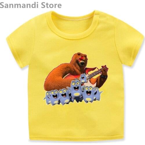 Cool Grizzy Cartoon Print Yellow Tshirt Girls/Boys Kids Clothes Hip Hop Summer Fashion T Shirt Unisex Children Clothing T-Shirt