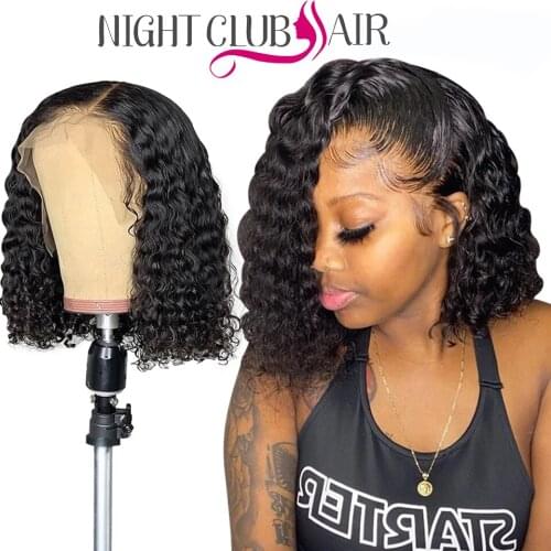 Curly Bob Closure Wigs 13x6 Lace Frontal Human Hair Wigs Deep Curly Swiss Lace Wig Preplucked Lace Wig For Women