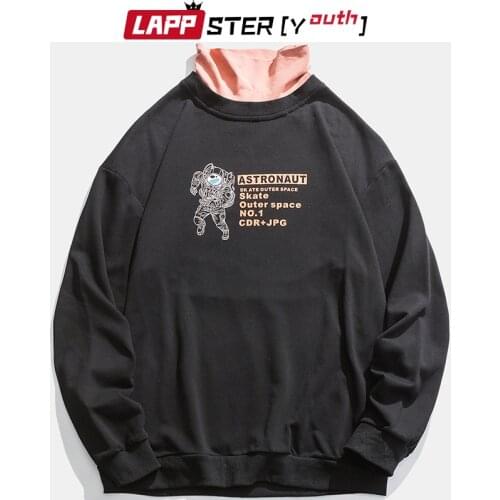 LAPPSTER-Youth Fake Two Pieces Half Turtleneck Hoodies 2020 Pullovers Colorfull Cotton Sweatshirt Harajuku Streetwear Clothing