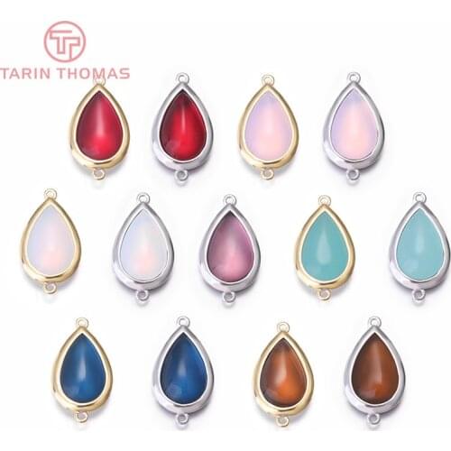 4PCS 13x25MM Hole 1MM 24K Gold Color Brass with Glass Water Drop Shaped Charms Pendants High Quality Diy Jewelry Accessories