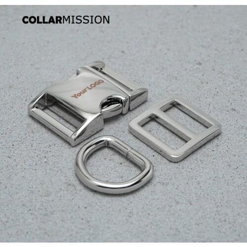 Metal buckle+Tri-Glid+D ring/set)Engraving silver 20mm metal plated buckle for DIY dog collar leash set harness DIY parts