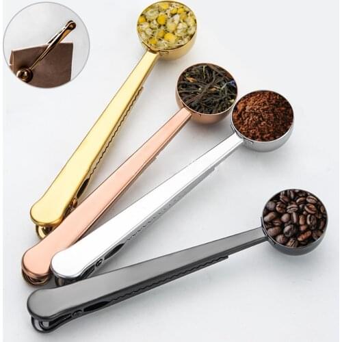 Multifunction Stainless Steel Coffee Spoon Kitchen Sealing Clip Two-in-one Spoon Coffee Tea Measuring Scoop 1 Cup